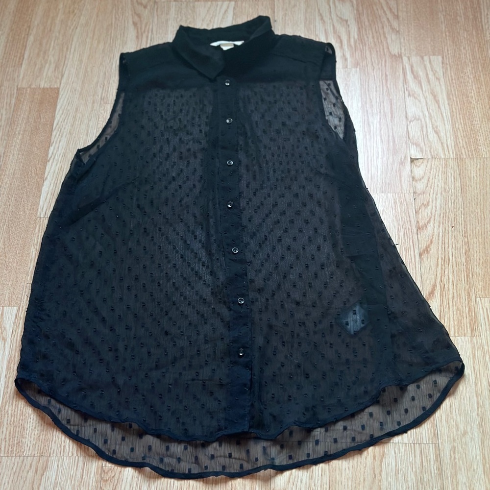 Black sheer polka dot sleeveless blouse